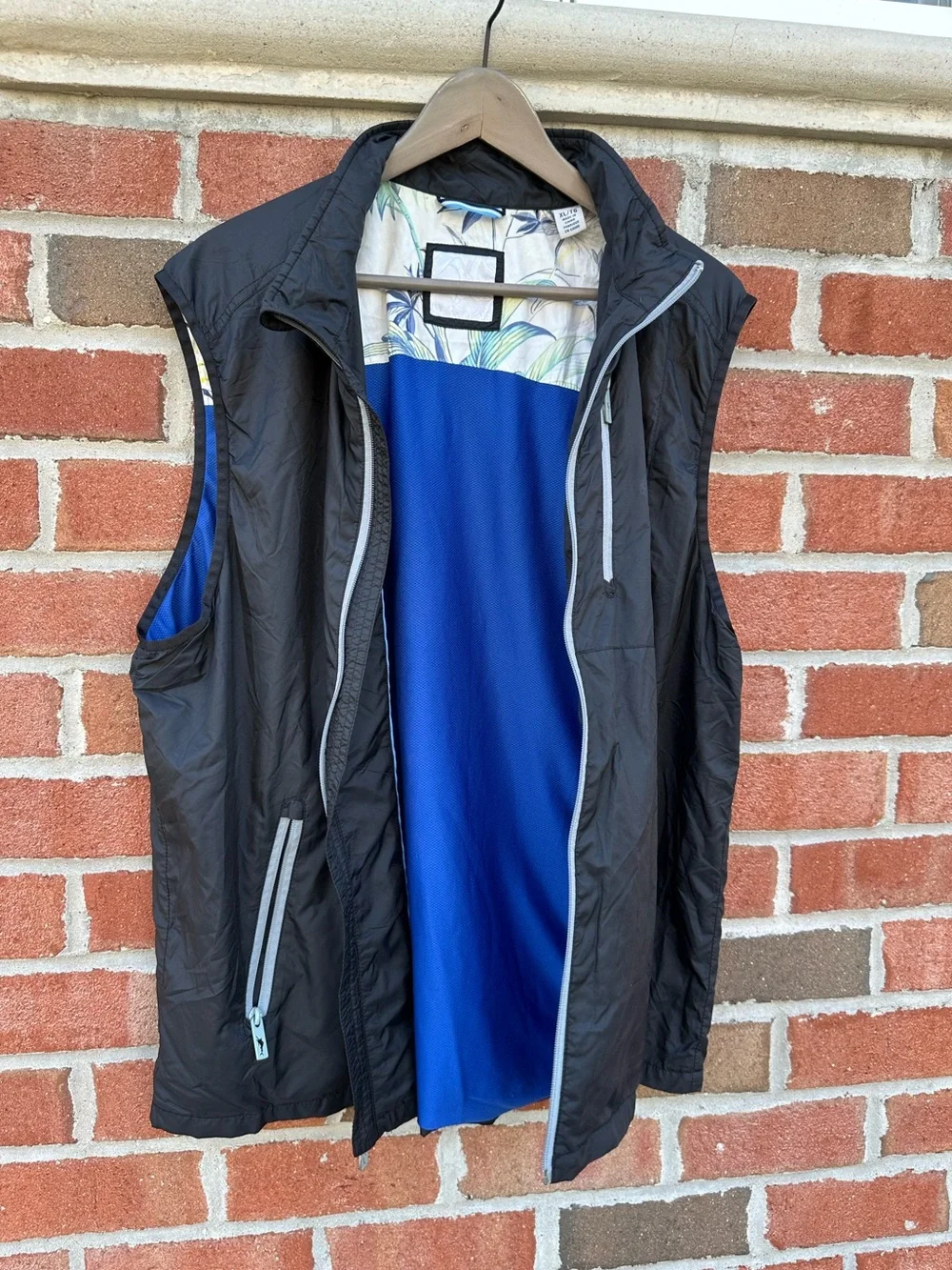 Tommy Bahama Vest Mens XL Full Zip Golf Vest Black Lightweight Nylon Pockets XL